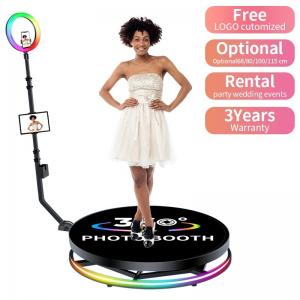 LED 360 Photo Booth Rental Rotating Free Logo Selfie Prop for Weddings and Parties