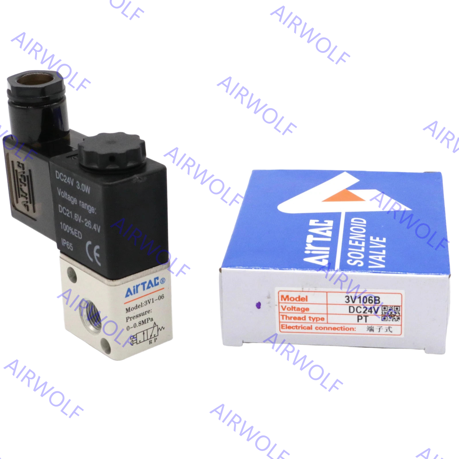 China Mini AIRTAC Electromagnetic 3/2 Way NC NO Solenoid Valves 3V1-06, 3V1-M5 with M5, 1/8" Port Size 0~0.8MPa Operating Pressure and -20~+70°C Working Temperature Range wholesale