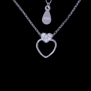 China Girls Two Heart Diamond Necklace / Real 925 Silver Zirconia Necklace supplier