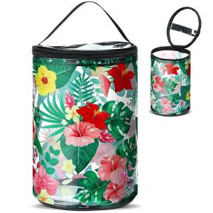 Sac cosmétique de PVC de plage de maquillage de sac de sac imperméable clair d'article de toilette avec floral hawaïen de voilier de tortue de survie de plage