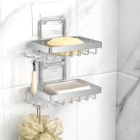 No Drilling Rustproof Stainless Steel Silver Double Soap Bar Holder for Shower