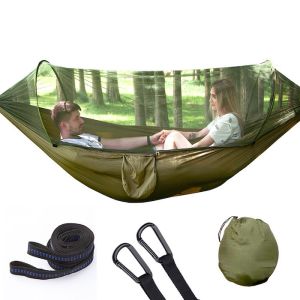 China Ouverture automatique rapide Légère Armée Vert 210T hamac en nylon 250 * 120CM Avec moustiquaire Pour le camping en plein air supplier