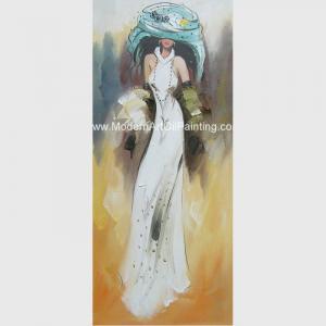 Canvas Modern Art Oil Painting Lady In White Dress Covered With Thin Plastic Layer