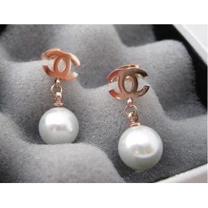 Fashion women jewelry titanium steel 14k gold plated with pearl drop & dangle earring