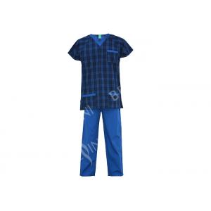 Blue Protective Work Clothing Scrub Suit For Men Reversible Short Sleeve Top Long Pants