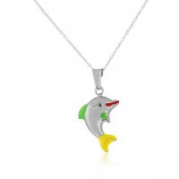 China 925 Sterling Silver 3D Enamel Dolphin Charm Pendant Necklace on sale