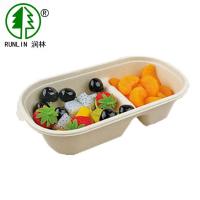 China Compostable Bagasse Biodegradable Food Trays 2 Compartments Fruit Salad Tray on sale