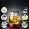 Bamboo Cover Clear Glass Tea Cup With Infuser , Hand Blown Office Tea Maker