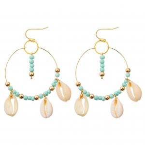 Rice Beads Dangle Tassel Earrings Round Pearl Shell Enamel Hoop Earrings For Women