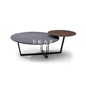 China Contemporary Stainless Steel Frame Round Wooden And Glass Coffee Table supplier