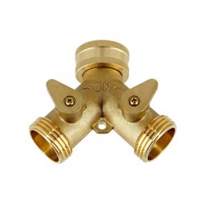Brass Garden Hose Connector Tap Splitter with 2 Valves and 2 Washers Connect Fittings