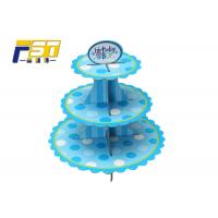 China Blue Round Cardboard Cake Display , Offset Printing Paper 3 Tier Cake Stand on sale