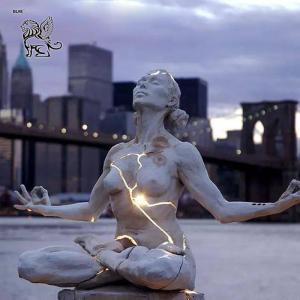 BLVE Sitting Yoga Bronze Statue Metal Expansion Sculpture Naked Woman LED Luminous Famous Artist Modern Art Design