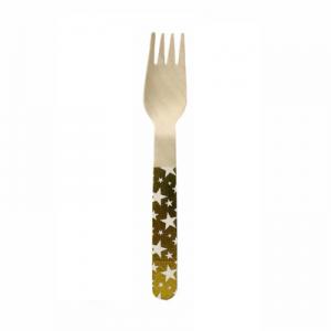 Bling Golden Star Wooden Party Birthday Disposable Cutlery Tableware