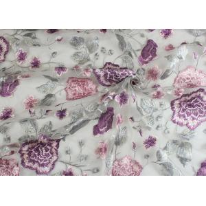 China Embroidery Multi Colored Lace Fabric Polyester On Nylon Mesh With Flower Design supplier
