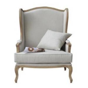 China Elegant Oak Wooden Leisure Chair Linen Fabric Vintage Style Armchair supplier