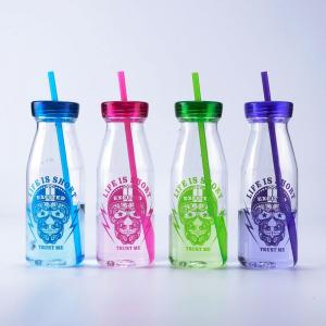 China Fashion Promotional Plastic Drink Bottle Workout Water Bottles 450ML With Straw Milk Flask supplier