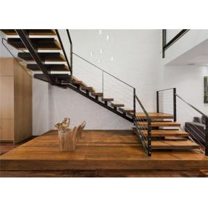 Straight U Shaped Staircase Design Carbon Steel Beam Wooden Treads Long Lifespan