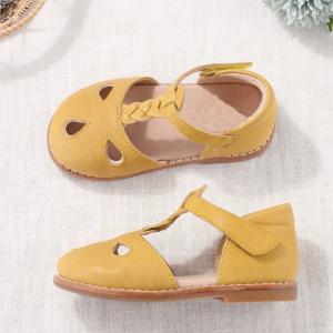 China Round Toe Leather School Shoes  Yellow Leather Cute Baby Shoes supplier