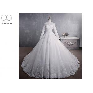 China Pure White High Collar Beading Long Tail Bridal Gown / Long Sleeve Bridal Dresses supplier