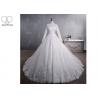 Pure White High Collar Beading Long Tail Bridal Gown / Long Sleeve Bridal