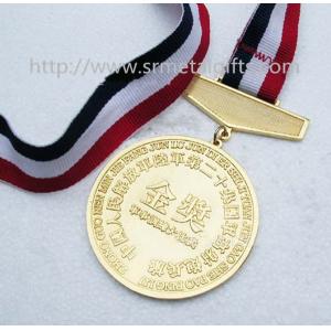 Gold plated medal with ribbon, gold awards medals and medallions, ribbon gold medals,