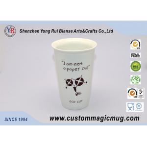 Customizable 350ml Double Wall Ceramic Coffee Mug With Silicone Lid , Starbuck shape