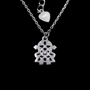 Lovely Little Girl Children Shape Jewelry Silver Necklace With Zircon