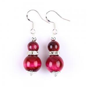Handmade Crystal Stone Earrings Rose Red Tiger's Eye Gemstone Pendant Beaded Earrings