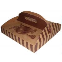 China Stripe Folding Brown Paper Box Packaging With Handle For Pizza on sale