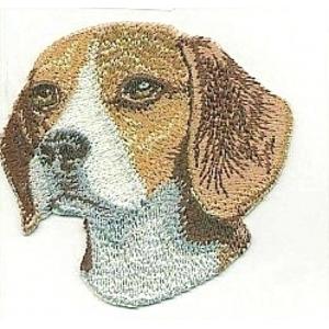 3" Beagle Dog Portrait Iron On Embroidery Patch Merrowed Border Custom Pantone Color