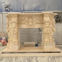 China Marble Fireplace Stone Lions French Style Fireplace Mantel Beige Travertine Luxury Home Decor Modern Design on sale