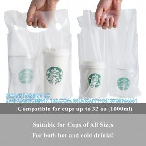 Drinking Handle Bags Cup Carrier With Handle Clear Plastic Packaging Bags For Delivery Hanging Hole Drink Bags