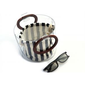 China Canvas Round Shape Navy Blue Clutch Bag Stripe Pattern With Wood Handle 0.8 MM supplier
