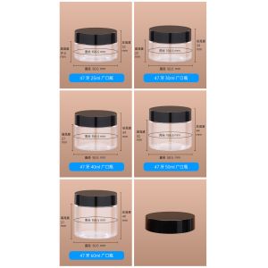 China Plastic Jars Round Clear Cosmetic Container with Black Lids, Bagease Slime Jars for Lotion, Cream, Ointments, Makeup, Eye shadow, Rhinestone, Samples, Pot, Travel Storage wholesale