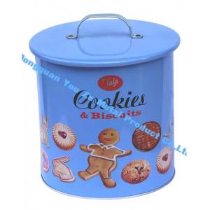 Jala Cookie Tins  Biscuits Food Grade Tin Containers Blue Cookie Tin with Handle on Cap
