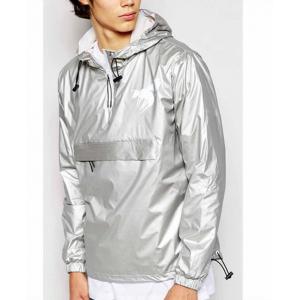 Oem Bulk Mens Reflective Jacket 100% Polyester Shiny Silver Lightweight Windbreaker