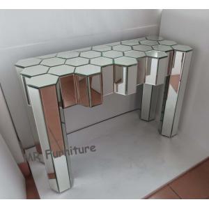 Diamond Design Mirrored Glass Console Table , Modern Console Mirror Table