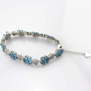 Sterling Silver Link Flower  Blue Topaz Cubic Zircon Tennis Bracelet(B01BLUE)