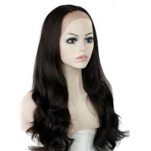 China Natural Straight Heat Resistant Fiber Synthetic Hair Wigs Lace Front With Dark Brown supplier