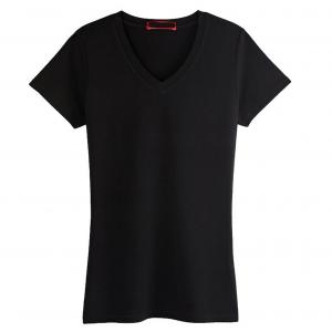 Black Slim Fit Women'S Bamboo T Shirt V Neck Fitted XXS-XXXL Size Optional