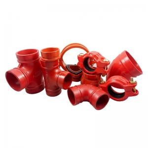 China Red Cplor Grooved Mechanical Tee RAL3000 Ductile Iron Pipe Fitting supplier