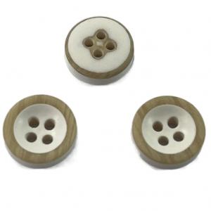 Shirt Brown Plastic Buttons Little Brown Rim With Wooden Effect 16L Round
