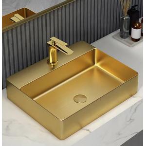 Brushed Gold Countertop Stainless Steel Vessel Sinks With Faucet Hole