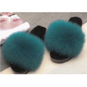 China Winter Women Plush Real Fox Fur Slippers Anti Slip With EVA Rubber Sole supplier