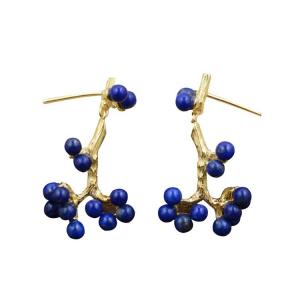 18K Gold Plated Sterling Silver Design Hawthorn Lapis Lazuli Drop Earrings (TRS30600)