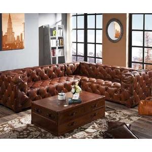 Vintage Distressed Leather Corner Chesterfield Sofa With Buttons