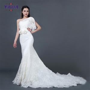 China New arrival pure white lace hand rose appliques beaded floor length off shoulder mermaid wedding dress bridal gown supplier