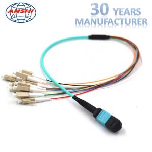 China Multimode MPO OM3 Optical Fiber Patch Cord Mpo Connector Fanout 12 Core supplier