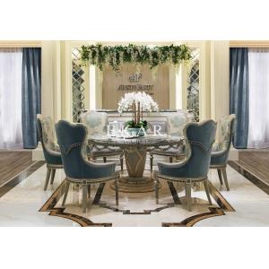 China New italian Luxury Dinner Room Marble Top Wooden Carved Elegant Round Dining Table supplier